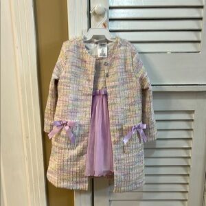 Pastel Tweed Kids Coat with Purple Accents
